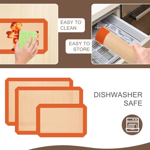 Silicone Baking Mat Set of 3, Non-Stick 2 Half & 1 Quarter Sheets - color: Orange, size: 2Half Sheets+1Quarter