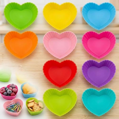 10Pcs Heart Multicolor Silicone Baking Cups, Reusable Muffin Liners - color: 10PCS- Heart Cups