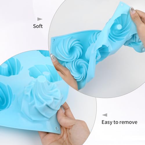 3 PCS Bundt Cake Pans for Baking, Non-stick Silicone Molds for Baking Jellies, Muffins, Donuts，Cookies, Cupcakes，6-Cavity Mini Cake Pans(Spiral Shape)