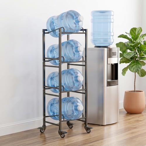5 Gallon Water Jug Holder with 4 Locking Casters, 4-Tiers Water Jug Stand - size: 4 Tier-Single Row