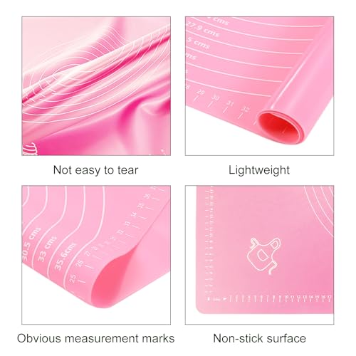 uxcell Silicone Baking Mat, 20 x 28 Inch Non Stick Pastry Mat Sheet, Counter Mat Reusable Oven Baking Mat for Pastry Rolling Dough with Measurements, Pink - color: Pink, size: 20 x 28Inch