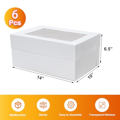 Wowxyz 6pcs 14x10x6.5 Cake Boxes Quarter Sheet Bakery Boxes with Window