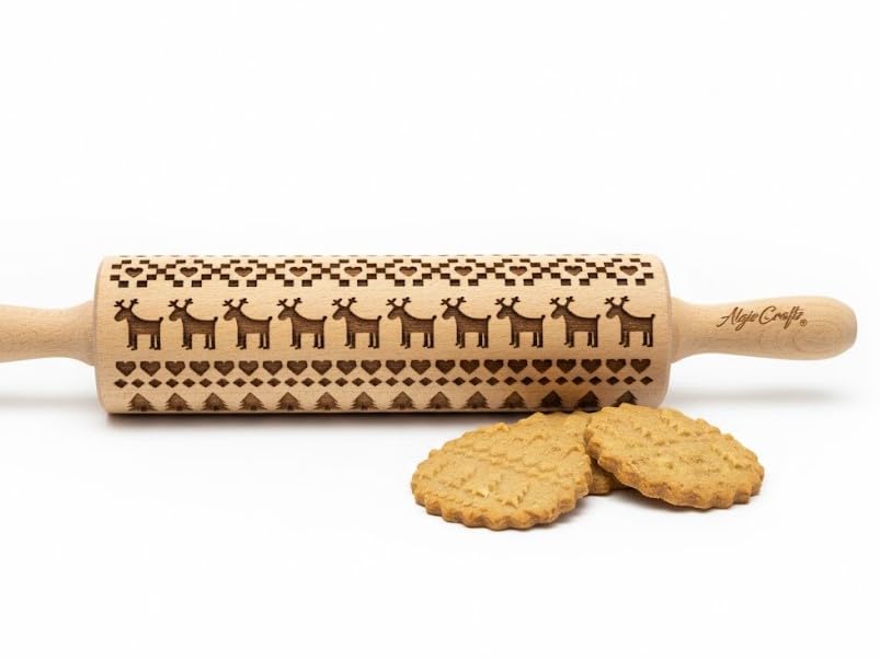 SCANDINAVIAN CHRISTMAS Embossing Rolling Pin Embossing Rolling Pin With Christmas Tree Deer Heart Gingerbread Cookies