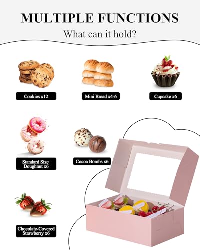 COTOPHER 30Pcs Cookie Boxes with Ribbons, 9x6x3 Inch Pink Bakery Boxes - color: Pink