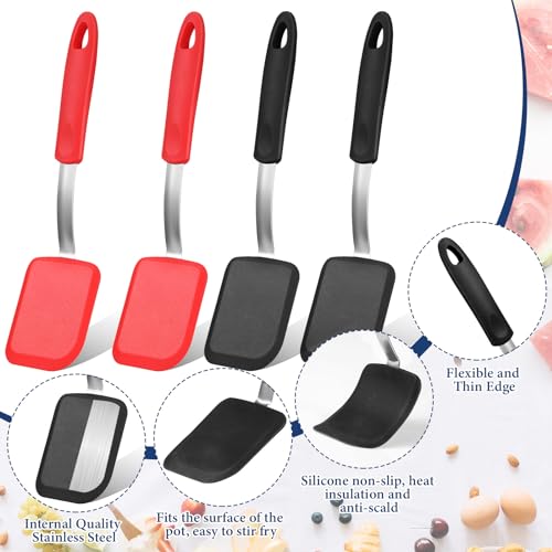 Gejoy 4 Pcs Silicone Turner Nonstick Flexible, Red, Black - color: Red, Black