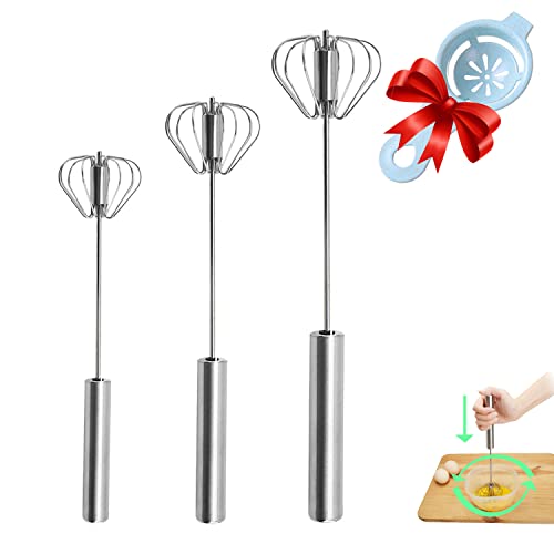 Semi-automatic Whisk, Stainless Steel Egg Beater, Hand Push Rotary Whisks Mixer Stirrer for Making Cream, Whisking, Beating and Stirring (Silver) - color: Silver