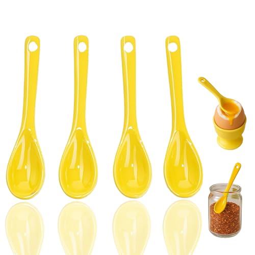 Mini Spoons for Spices, Ceramic Spoon 3.5 inch for Spice Jars, Espresso Spoons, Small Seasoning Spoon for Salt, Coffee, Sugar, Powder and Pepper (Yellow spoon A set of 4) - color: Yellow spoon A set of 4