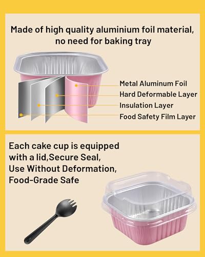 Mini Cake Pans with Lids, Square, 30 Pack, 5 oz, Pink - color: Pink, size: 5oz-30pcs