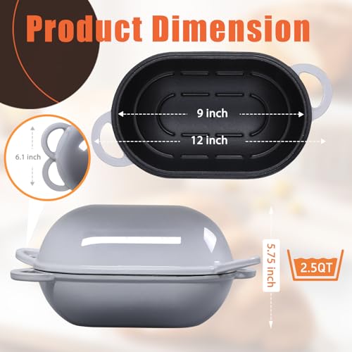 5 QT Enameled Cast Iron Sourdough Bread Oven, Loaf Pan with Lid - color: Light Gray, size: 5 QT