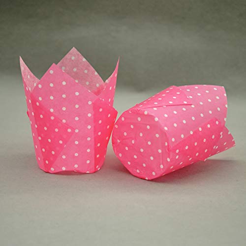 QLSmypkg Large Muffin Greaseproof paper Baking cupcake cups, 2-1/4" x 4" Pink printed with Polka Dot Tulip Baking Cup(Large) (125pcs) - color: Pink printed with Polka Dot