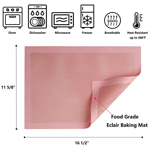 AMYONE Perforated Baking Mats, 2 PCS Pink Eclair Silicone Mat for Half Sheet, Non-Stick Reusable Oven Liners for Making Bread/Pizza/Pastry/Cookie 11 5/8" x 16 1/2", Sakura Pink - color: Sakura Pink