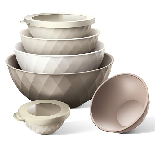 COOK WITH COLOR Mixing Bowls with Lids - 12 Piece Plastic Nesting Bowls Set includes 6 Prep Bowls and 6 Lids, Microwave Safe Mixing Bowl Set, Brown Diamond - color: Brown Diamond
