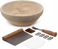 Kook Banneton Bread Proofing Set, Artisan Sourdough Bread Making Kit, 9 Inch Handwoven, Rattan Basket and Liner, Metal & Plastic Dough Scrapers, Scoring Lame & Case, 4 Extra Blades, Round - color: Round Shape