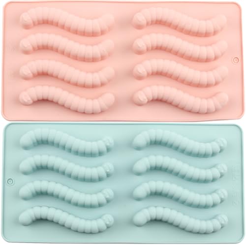 8 Cavity Worm Silicone Silicone Chocolate Molds Set Of 2 - color: Pink and Green