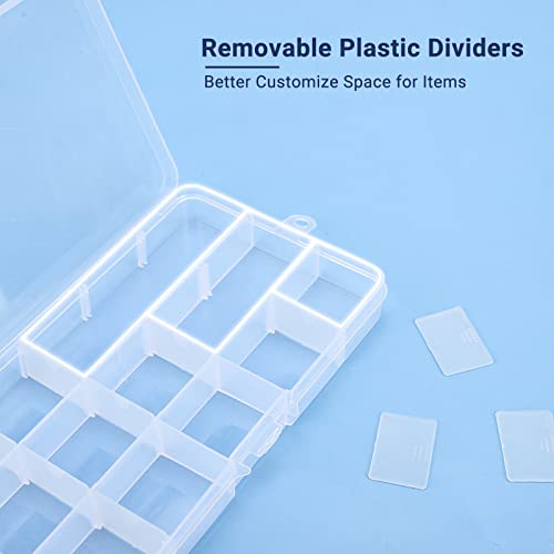 Rhinestone Organizer for Nails, 4PCS Cosics 15-Grid Clear Plastic Acrylic Nail Organizers & Storage Case with Movable Dividers, Empty Jewelry Nail Art Storage Containers Holder, Beading Box with Lids - color: 4PCS-Blue Buckle*4, size: Small-6.7” x 3.7“