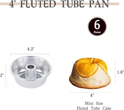 4-Inch Angel Food Cake Pan Set, Nonstick Aluminum Tube Pans, 6 Pack - size: 4-inch Angel Food