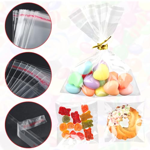 200Pcs Cookie Bags 3x3 Inches Cellophane Bags Self Adhesive Resealable Self Sealing Clear Cookie Bags with Twist Ties for Cookies Party Favors Bag - size: 3x3 Inches