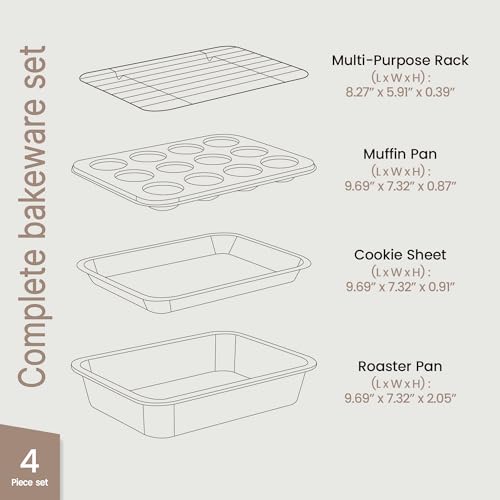 Bakken 4-Piece Bakeware Sets, Nonstick Carbon Steel Baking Sheet, Stackable Space-Saving Bakeware, Dishwasher Safe, Stain-resistant, PFOA, PFOS, & PTFE Free, Oven Safe Up To 450°F, Gray Marble - color: Gray Marble