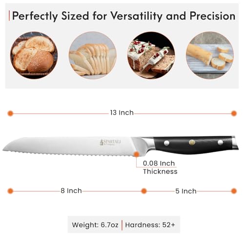 8-Inch Bread Knife – Serrated High Carbon German Stainless Steel Blade for Bread, Bagels & Pastries – Ergonomic Handle, Rust-Resistant, Ultra-Sharp Edge – Ideal for Home Bakers and Chefs.
