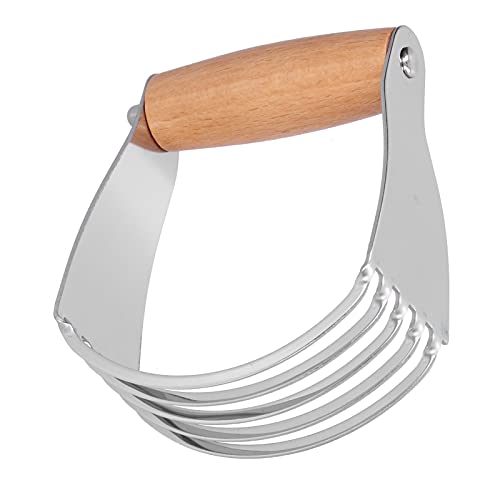 Dough Blender Pastry Cutter with Stainless Steel Blades & Beech Wood Handle - Heavy Duty Kitchen Baking Tool for Pizza, Pastries, Cakes, Pie Crust