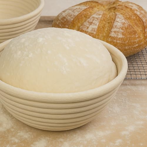 Saint Germain Bakery Premium Round Bread Banneton Basket with Liner - Perfect Brotform Proofing Basket for Making Beautiful Bread (10 inch) (Pack of 2) - size: 10 inch (Pack of 2)