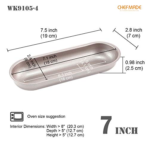 CHEFMADE Mini Loaf Pan Set, 7-Inch 4Pcs Non-Stick Hotdog-Shaped Bread and Cake Bakeware for Kitchen Baking (Champagne Gold) - size: 03 - 7" Hotdog 4Pcs