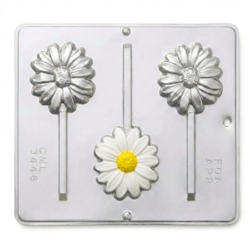 Daisy Flower Lollipop Chocolate Candy Mold 3448, 3 Cavities, Each Cavity 2 3/4" x 3" Inches