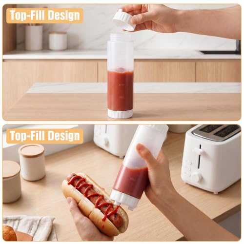 2 Pcs 16 oz Inverted Squeeze Bottles, Valve Condiment Dispenser (White) - color: White, size: 16 Ounces (Pack of 2)
