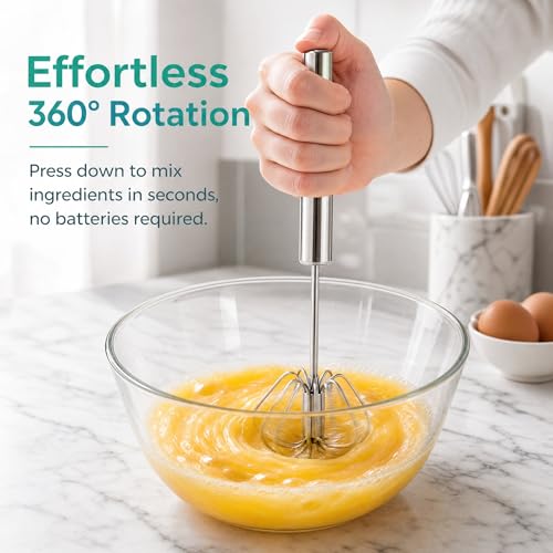 Semi-Automatic Whisk,Stainless Steel Egg Whisk,Premium Stainless Steel Mixer for Kitchen Cooking,ldeal Egg Beater All Purpose Stirrer (10 inch)