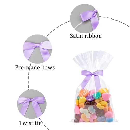 50 Pcs Satin Bows with Twist Ties, 2.5 Inch Gift Wrapping Bows, Lavender - color: Purple