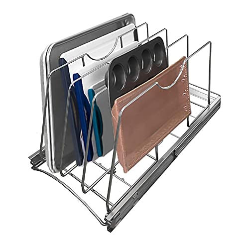 Pull Out Cookie Sheet Organizer, 11" W x 22" D x 11.8" H, Chrome - size: 11"W x 22"D