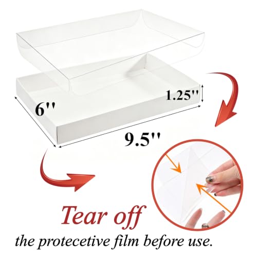 Tebery 50 Pack Cookies Boxes with Full Clear Window, 9 1/2" x 6" x 1 1/4" Pastry Bakery Box, Macaron Treat Packaging Boxes for Wedding, Party, Take Out Container for Chocolate, Donuts, Muffin, Dessert
