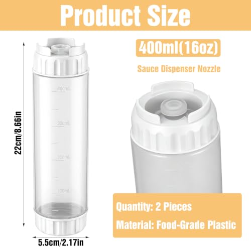 2 Pcs 16 oz Inverted Squeeze Bottles, Valve Condiment Dispenser (White) - color: White, size: 16 Ounces (Pack of 2)