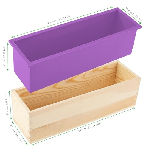 3PCS 47oz Silicone Soap Kit, Purple Rectangular Silicone Loaf Soap Making with 3 Wooden Boxes and 3 Lids, DIY Supplies for Soap Making - color: Purple