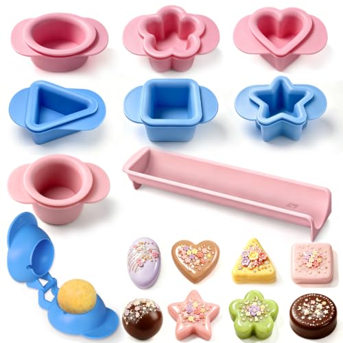 8 Pcs Cake Pop Mold Set with 8.2-inch Tray,Cake Pop Cutter - color: Multi-Shape(Pink&Blue)