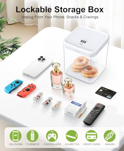 ySky Lockable Storage Box with Combination Code - Secure Medicine Safe, Phone Jail & Snack Container for Refrigerator, Home, Office- Durable Multi-Purpose Lock Box(White)