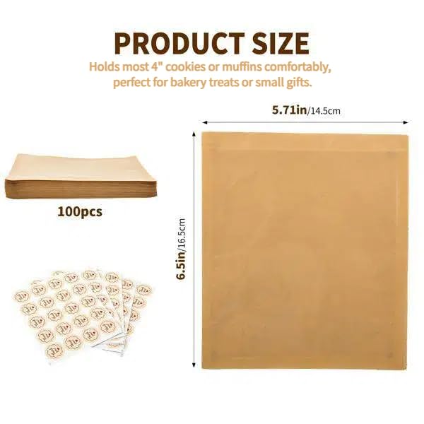 Cookie Bags with Seal, 100 Pack 5.7x6.5 Inch Bakery Bags with Window - size: 5.7 X 6.5in