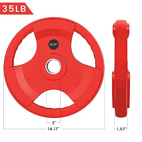 SPART 2-Inch Color Rubber Coated Olympic Grip Plate in Pairs or Single for Strength Training, Weightlifting and Bodybuilding, Solid Cast Iron Weight Plates for Barbell, 2.5LB/5LB/10LB/25LB/35LB/45LB, Two Years Warranty - color: 35LB PAIR