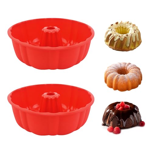2 Pack Silicone Cake Pan,Jello Moldes Para Gelatinas，10 Inch,Red+Red - color: Red+Red