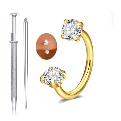 20g 16g 18g Piercing Taper Internal Threaded Piercing Taper Insertion Threader Tool Threadless Jewelry Changing Tool Horseshoe Nose Ring Labret Earring Studs Applicator Piercing Ball Grabber - color: D2 - Horseshoe ear nose ring + tool -gold