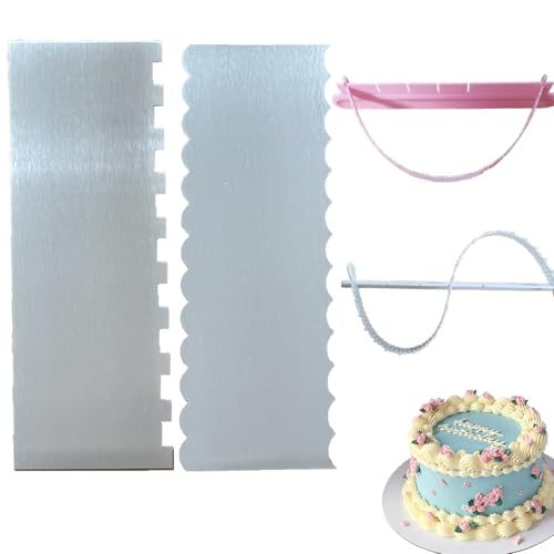 4pcs Stainless Steel Cake Scraper Smoother Cake Arch Guide Tool Double-Sided Cake Scraper with Patterned Edge Butter Cream Metal Scraper Fondant Cake Arc Ruler Cake Decorating Tools