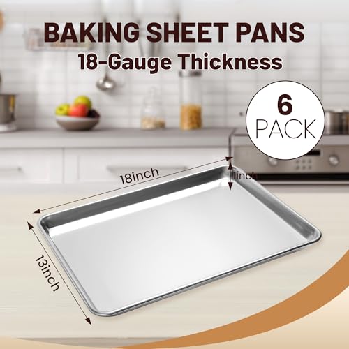 BIEAMA 6 Pack Half Size Baking Sheet Pan, Aluminum Commercial Pan 18" x 13" - size: 6PACK Half Size 18"×13"