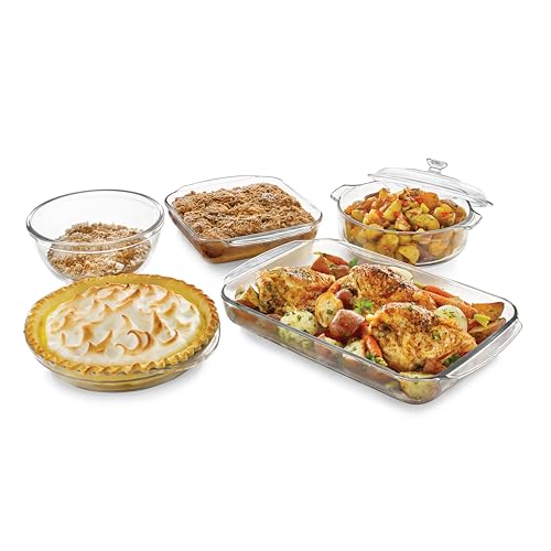 Libbey Baker's Basics 5-Piece Glass Bakeware Set with 1 Glass Cover - color: Basic - 5pc Mixed Set