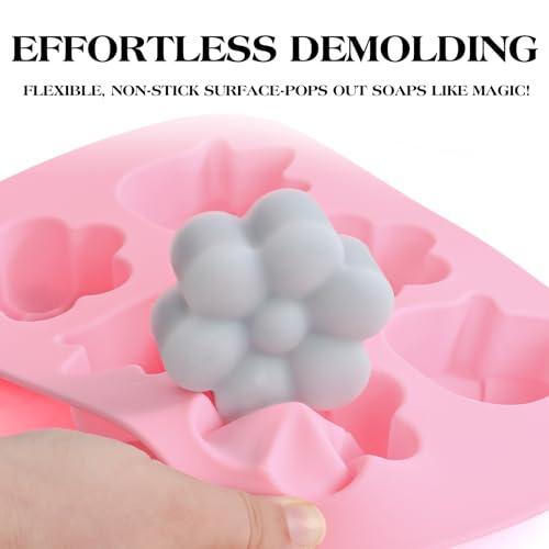 SJ Silicone Molds for Crafts, Tulip & Flower Resin Mold, 2 Pack 6 Cavity - color: Pink+Purple / 3 Flower Shape