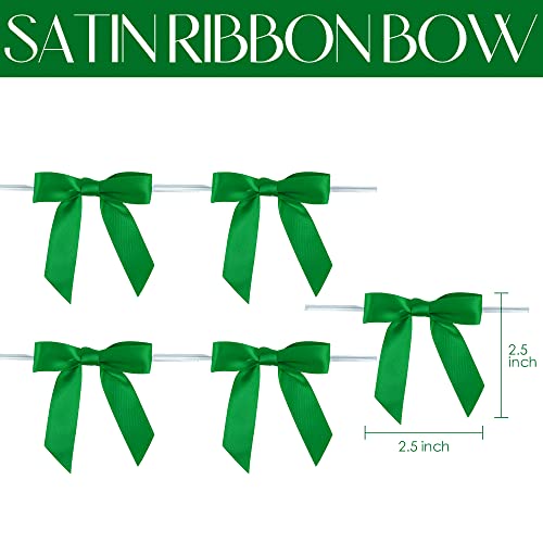 AIMUDI Emerald Green Satin Bows - 50 Count, Perfect for Holidays & Special Occasions - 2.5" Pre-Tied Mini Bows with Twist Ties - color: Green