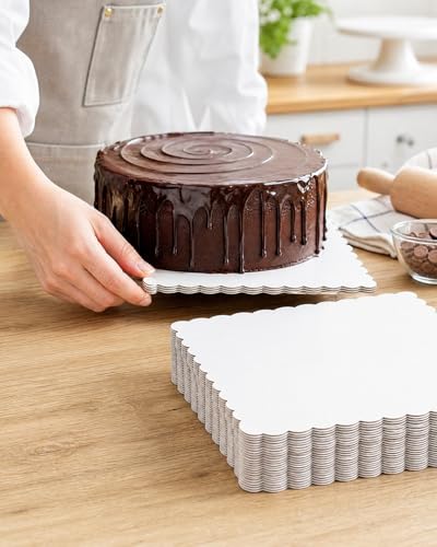 qiqee White 10 Inch Wave Cake Boards 160-Packs Squares Base Food-Grade Cardboard Wave Cake Plate（Thinner But Stronger） - size: 10 inch/ 160 Pcs/ White