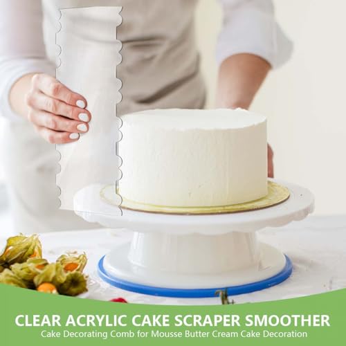 SenseYo 7 Pcs Acrylic Cake Scraper 9.5 Inch Large Icing Cream Frosting Smoother Comb Double Sided Patterned Edge Stripe for Cake Decorating Mousse Butter Baking Projects - size: 7