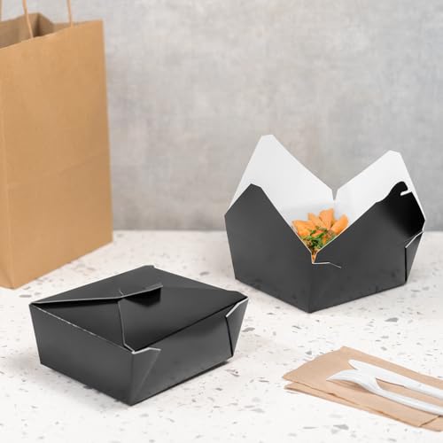 Karat Paper to Go Boxes [48 oz - 300 ct] Leak-Resistant, Microwavable, Heavy-Duty Take Out Boxes | Grease Resistant & Stackable, Black - color: Black, size: 48