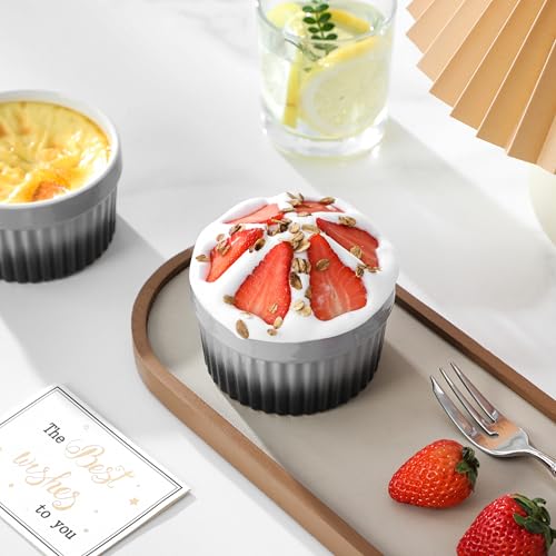 MALACASA 6 oz Ceramic Ramekins, Oven Safe Souffle Dishes, Set of 6, Grey - color: Grey, size: 6 Oz