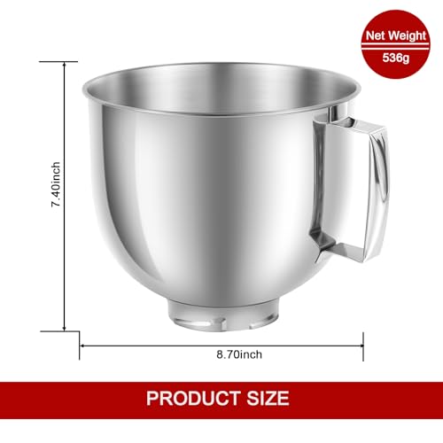 5QT Mixer Bowl for all KitchenAid 4.5-5QT Tilt-Head Stand Mixers - size: 5QT